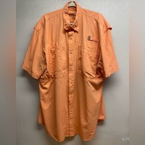 Reel Legends Button Down Fishing Shirt. Men’s XXL Orange Vented Short Sleeve.